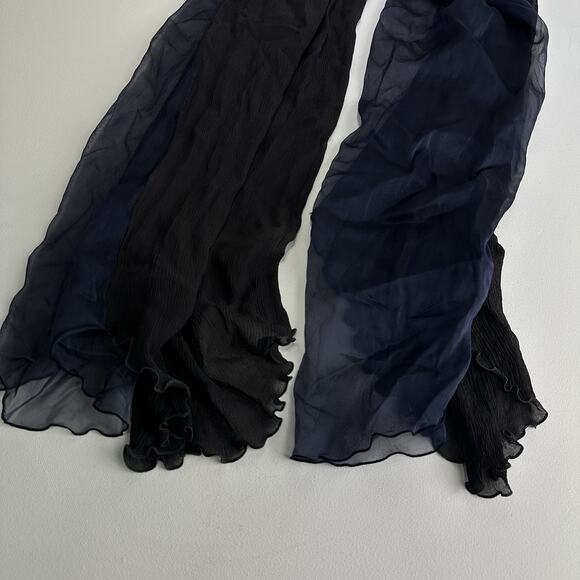 etro Italy 100% silk solid blue black crinkle Ruffle Hem scarf - Picture 6 of 16